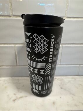 2017 Rare Starbucks 16 oz coffee tumbler. Black & White Motif. Collectible